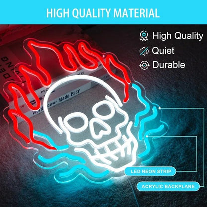 Paredes de Neon Chama de Crânio Decoradas com LEDs de Halloween Reguláveis, Alimentadas por USB, Decorações de Festa de Halloween para Caverna Masculina, Bar, Clube, Sala de Jogos