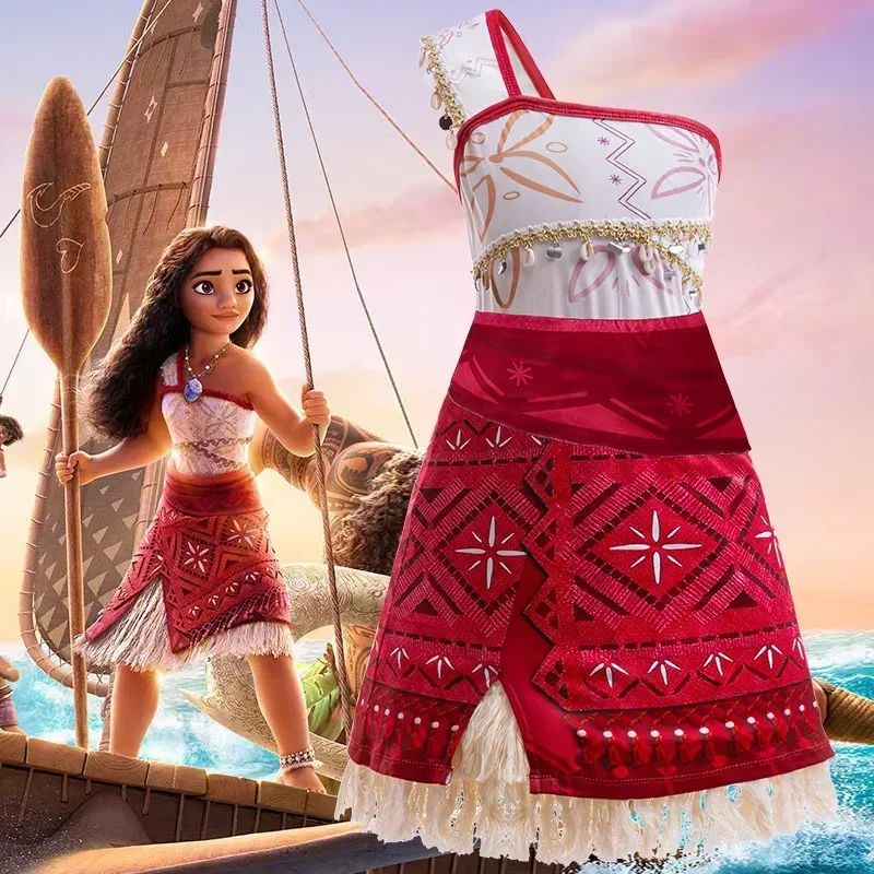 2026 New Movie Hot Moana 2 Short-sleeved Clothes Adult Cosplay Princess One-Shoulder Suspender Asymmetric Dress Accessories Set