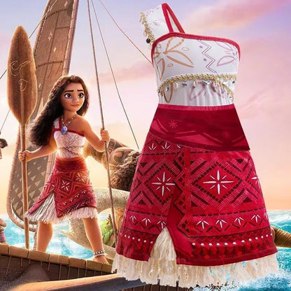 2026 New Movie Hot Moana 2 Short-sleeved Clothes Adult Cosplay Princess One-Shoulder Suspender Asymmetric Dress Accessories Set