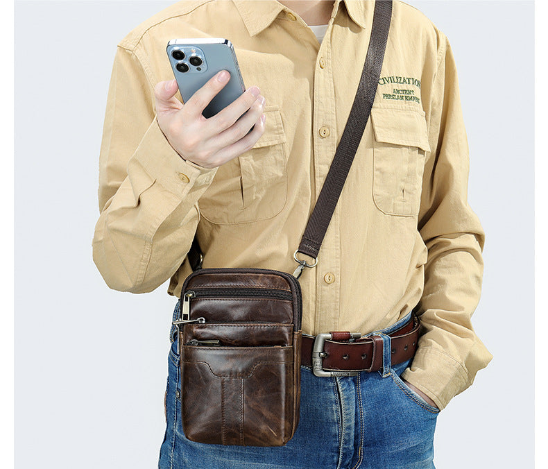 New Men's Cow Leather Chest Bag Man Small Shoulder Casual Male Crossbody Waist Bag
