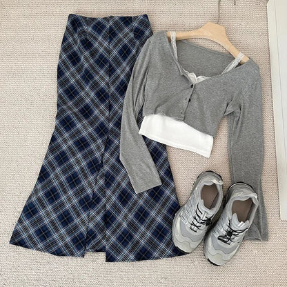 Plus Size Plus Size Plaid A- Line Mini Skirt Knee-Length Fashionable Autumn Winter Women's Clothing Chinese Style Casual Eleg...