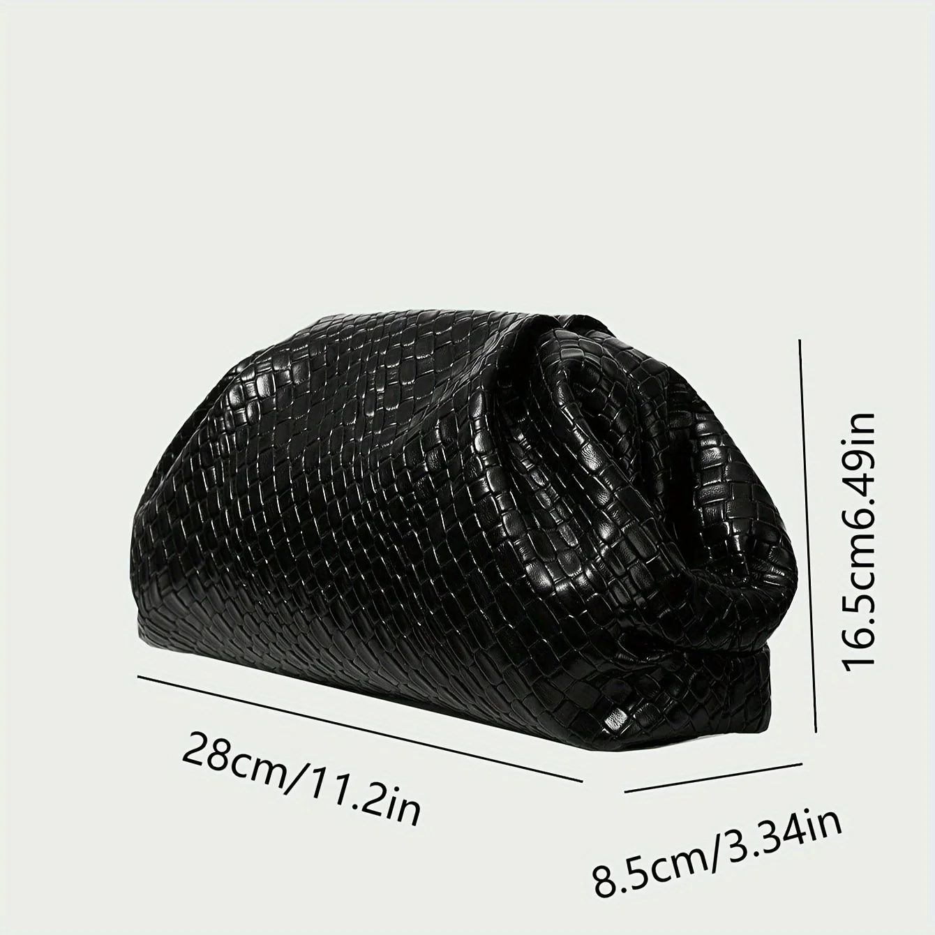 Elegant Weave Textured Ladies Clutch Bag - Adjustable Strap and Clasp Closure, Premium Pure Black Dinner Bag for Weddings