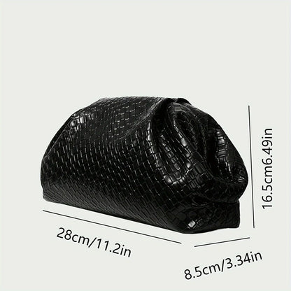 Elegant Weave Textured Ladies Clutch Bag - Adjustable Strap and Clasp Closure, Premium Pure Black Dinner Bag for Weddings