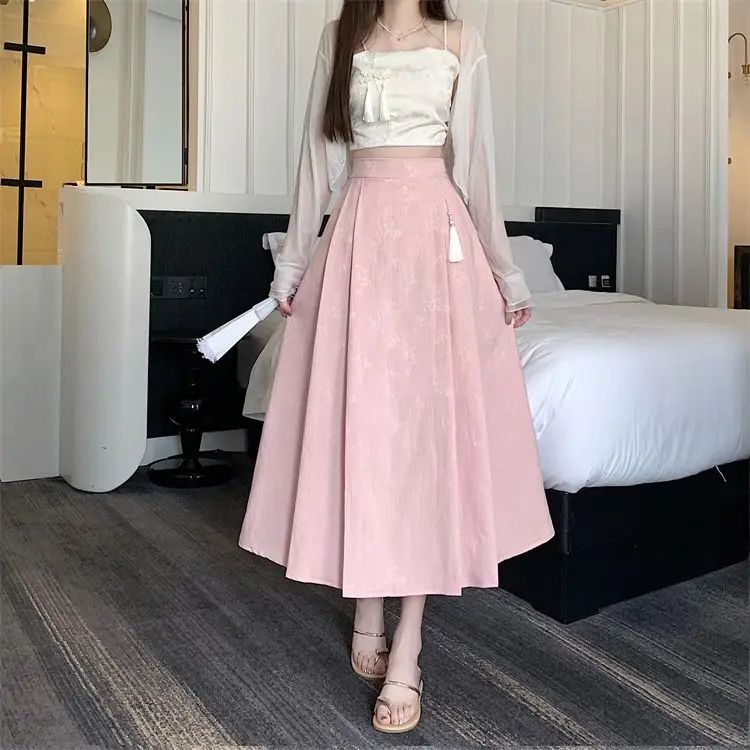 Elegant Embroidered High Waist Midi Skirt Women's New Chinese Style A- Line Half Body Skirt for Summer Fashionable Versatile
