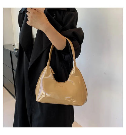 Trendy Designer Solid Shoulder Bags for Women Handbags and Purses 2024 New Fashion Patent Leather Underarm Ladies Tote Bags