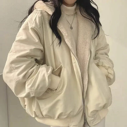 New in Jackets for Women Thick Warm Parkas Oversized Double Sided Hooded Korean Fashion Casual Loose Zip Up Coat Female Clothes