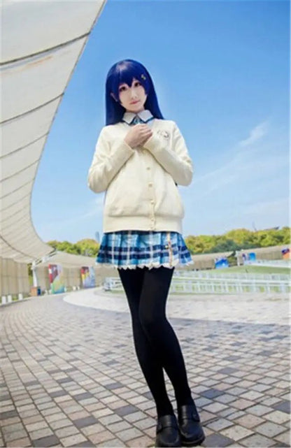 Anime Love Live! Umi Sonoda Cosplay Peruca Sonoda Umi 80cm Longa Azul Preto Perucas Cabelo Sintético Resistente ao Calor Perucas Cosplay