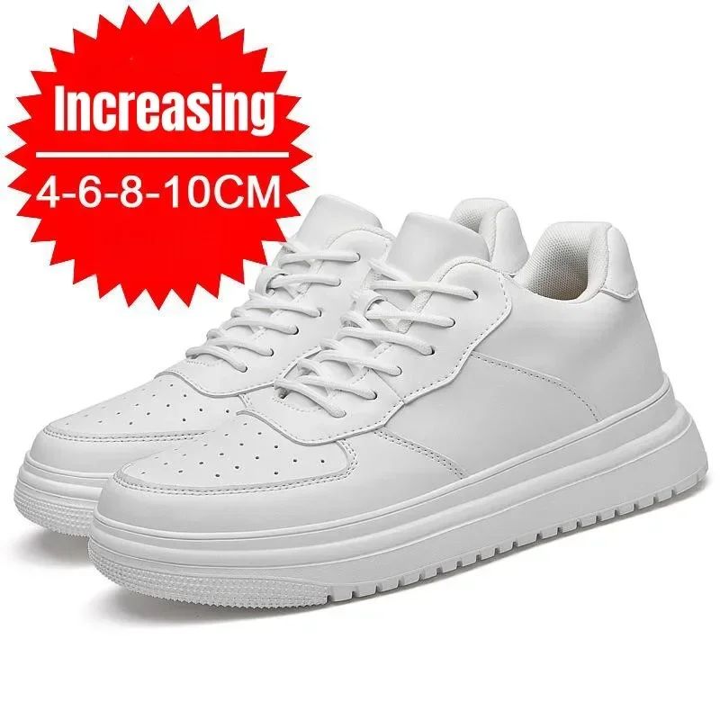 Novos Tênis Masculinos Aumento de Altura 10cm Invisível Elevador Tênis Branco Couro Esportivo Zapatillas De Hombre Tamanho Grande 46