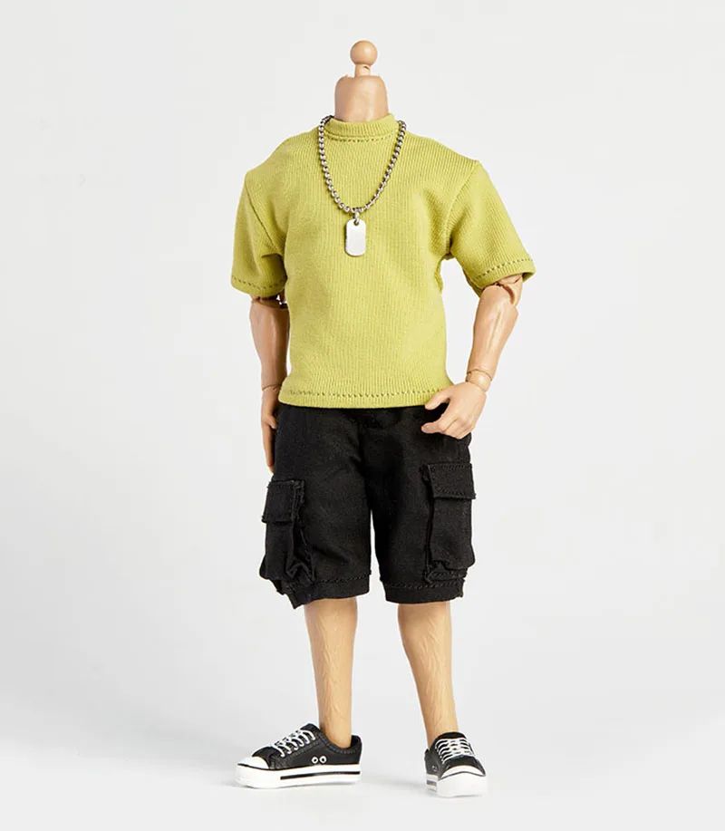1/12 Scale Male Casual Zippered Hoodie Vest Pants Clothes Set Loose Short Sleeves T-Shirt Shorts Fit 6" Action Figures Body Doll