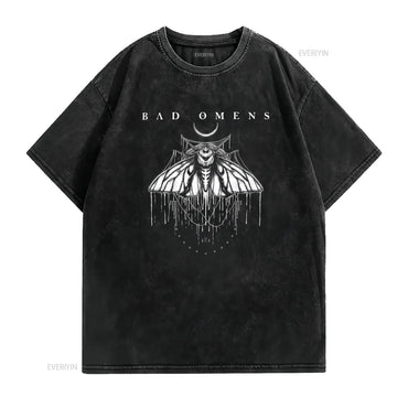 bad omens moth T Shirt vintage Washed Casual homme Stylish Versatile Soft Top For Everyday Wear Breathable designer clothes