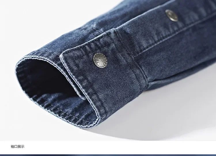 2024 Spring Men's Denim Jeans Shirts Long Sleeve 100% Cotton Single-Breasted Shirts Handsome Hombre Casual Jean Shirt Tops Men