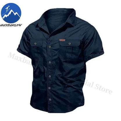 New Mens Work Shirt Casual Retro 100% Cotton Short Sleeve Flying Cargo Shirt Man Summer Fishing Hunting Multi Pocket Shirt 2025