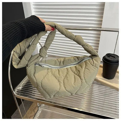 Puffer Shoulder Bag for Women Soft Down Cotton Padded Tote Handbag Purse Quilted Cross Body Bag Solid Color Bubbles Cloud Bag