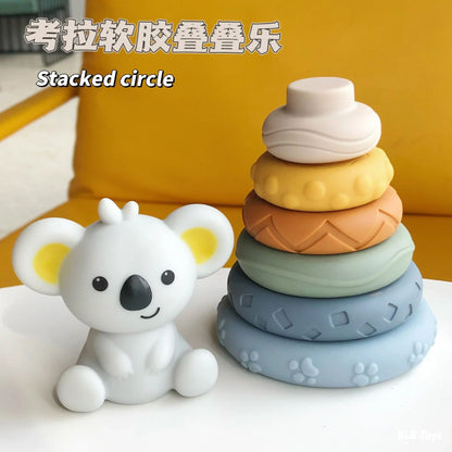 Blocos de Empilhar de Silicone Macio Brinquedo Cubos Macios de Montar Torre de Banho Mordedor Chocalho Blocos de Construção Brinquedos Educacionais Montessori Presente para Recém-Nascidos