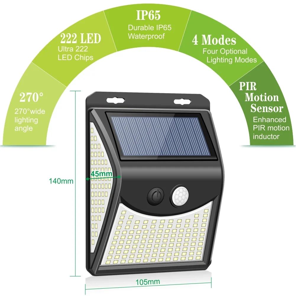 ?244 LED Solar Wall Light with Motion Sensor - 4 Modes, PIR Detection, Waterproof Outdoor Solar Lamp for Garden
