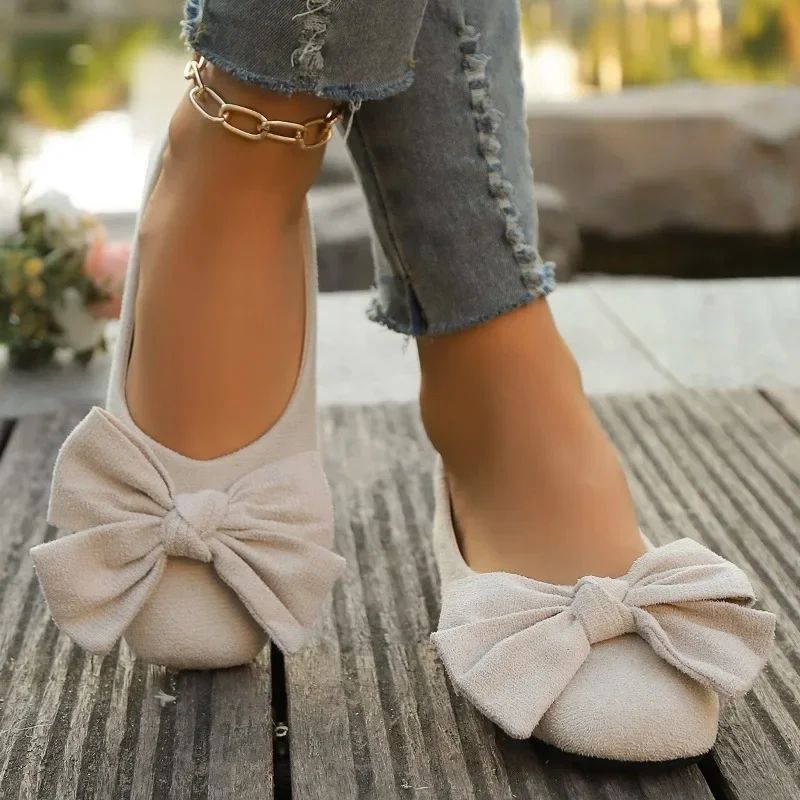 Women's Flat Shoes 2025 Hot Sale Ladies Slip on Flats Outdoor Women Round Toe Bow Tie Soft Bottom Plus Size Shallow Shoes Female