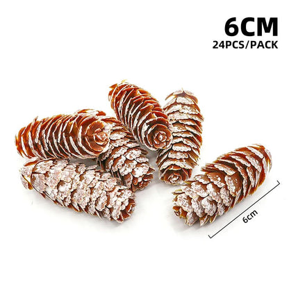 24Pcs Christmas Fake Pine Cones Xmas Tree Hanging Ornament Flowers Wreaths Pendant for Festival Wedding Party Gift Navidad Natal