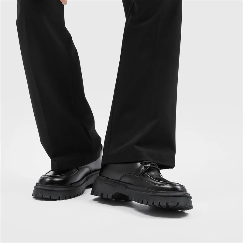 Fashion Thick Sole Leather Men Casual Shoes Classic Formal Business Men Dress Shoes Breathable Lace-Up Handmade Shoes Moccasins