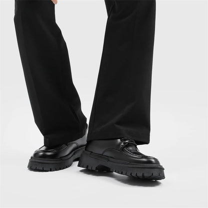 Fashion Thick Sole Leather Men Casual Shoes Classic Formal Business Men Dress Shoes Breathable Lace-Up Handmade Shoes Moccasins