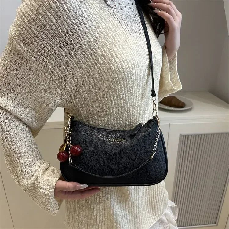 Cherry Pedant Shoulder Underarm Bag Women's Fashion Handbags Causal Hobos Purses Ladies Hand Bags Pu Leather for Work Travel
