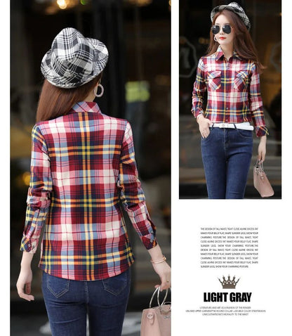 Thickened Fleece Women's Casual Shirt Korean Style All-Match Slim Fit Warm Plaid Elastic Large Size Button down Coat