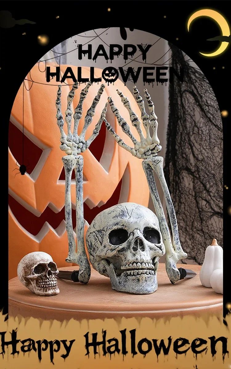 Halloween Realistic Skull Skeleton Head Human Hand Arms for Halloween Party Home Garden Lawn Halloween decor Skeleton Stakes
