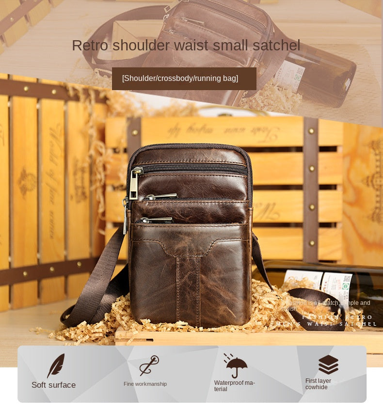 New Men's Cow Leather Chest Bag Man Small Shoulder Casual Male Crossbody Waist Bag