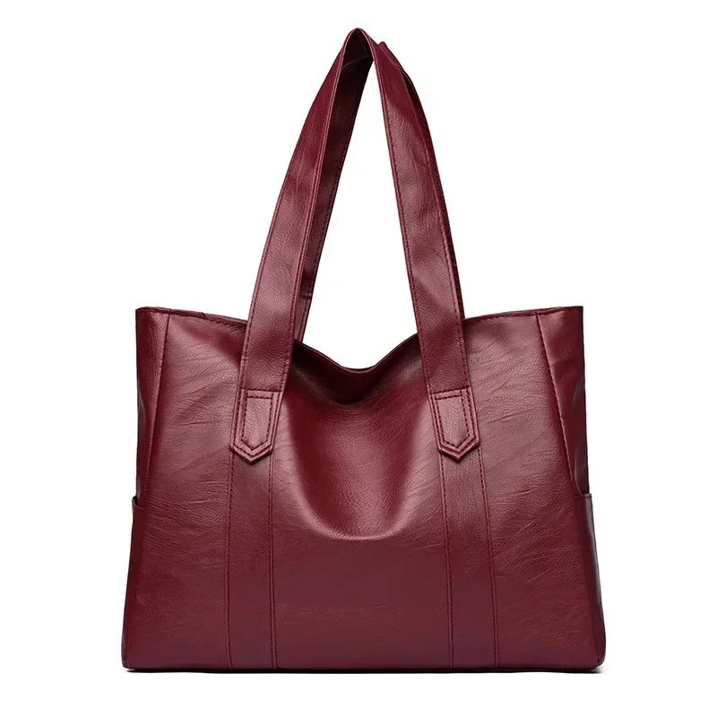 Female Big Soft Leather Satchel Bag Classic Solid Color Simple Casual Large Capacity Tote Single Shoulder Bag Purses and Handbag