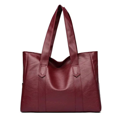 Female Big Soft Leather Satchel Bag Classic Solid Color Simple Casual Large Capacity Tote Single Shoulder Bag Purses and Handbag