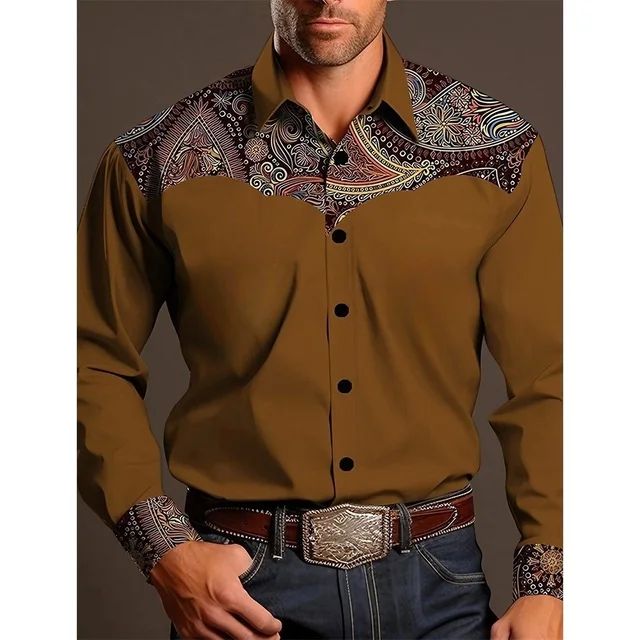 Men's Shirt Yellowstone Western Denim Shirt Elegant patchwork vintage men's lape