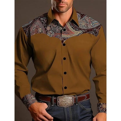 Men's Shirt Yellowstone Western Denim Shirt Elegant patchwork vintage men's lape