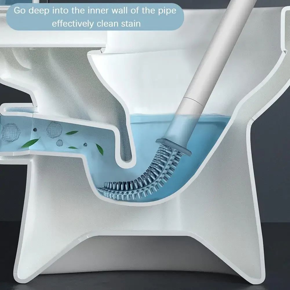 Wall-Mounted Silicone Toilet Brush Set-Easy-Install, Long-Handle,No Dead Corners,Efficient Cleaning,Portable Design with Holder
