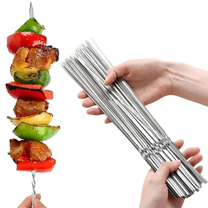 30PCS Flat metal barbecue skewers long hook stainless steel wide sharp reusable barbecue skewers set suitable for meat, shrimp
