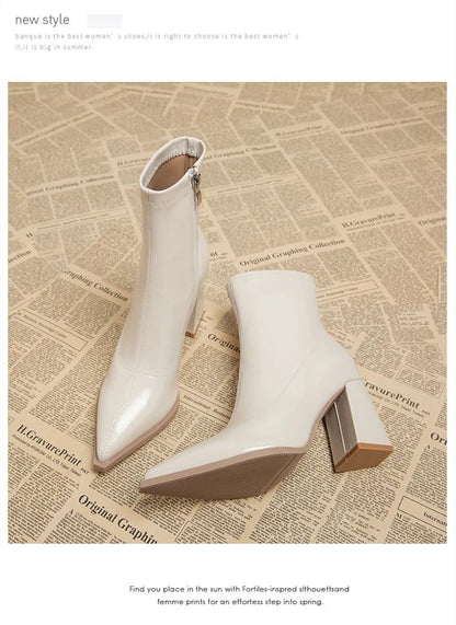 ankle boots fashion pointed square root temperament women's high heels zipper decoration luxury women's winter large size 35-42