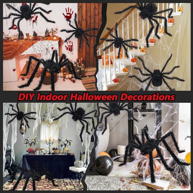 Halloween Big Plush Spider Horror Halloween Decoration Party Prop Outdoor Giant Spider Decor 30-200cm Chamber Prank Black Spider