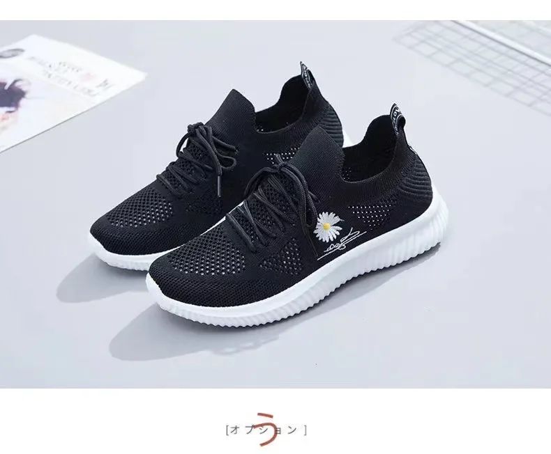 Spring and autumn seasonsLadies Knitted Sneakers Fashion Simple Lace-up Running Shoes Mesh Breathable Casual Female Students