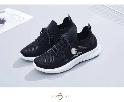 Spring and autumn seasonsLadies Knitted Sneakers Fashion Simple Lace-up Running Shoes Mesh Breathable Casual Female Students