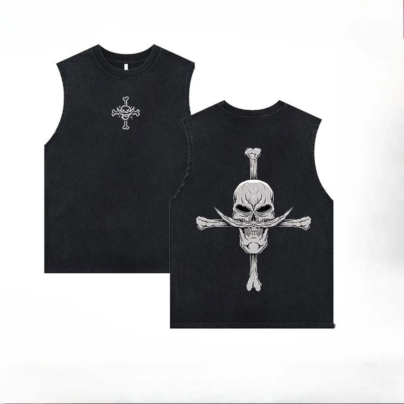 Luffy printed anime fitness vest summer new men s vest Y2k women s washed casual sleeveless shirt streetwear Harajuku