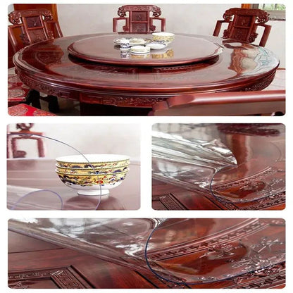 Transparent PVC Round Table Carpet Waterproof Tablecloth Kitchen Pattern Table Cover Glass Soft Cloth Dining Table Mat