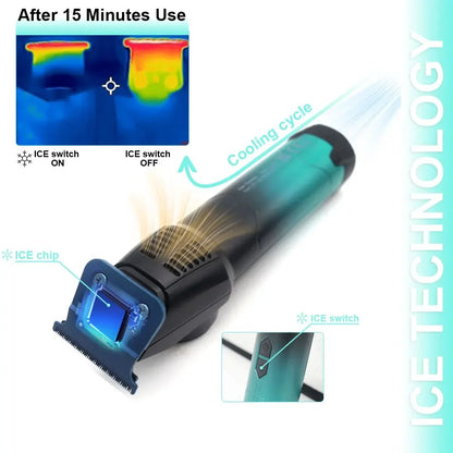 VGR V-946 Ice Tech Barber Trimmer Machine DLC T Blade Zero Gap 8000RPM Brushless Metal Blue Ceramic Clipper For Haircut Barber