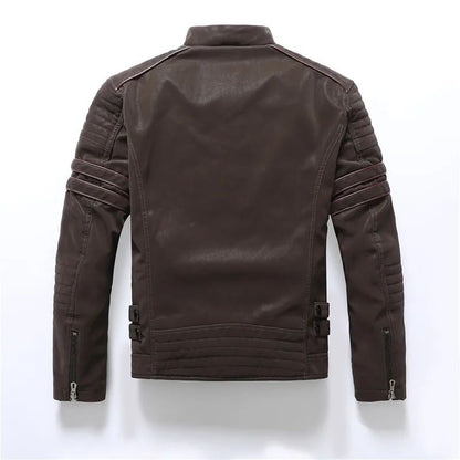 Men's autumn and winter frosted leather jacket, fashionable slim fit and brushed motorcycle fashion brand slim fit jacket