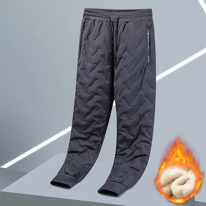 Calça Moletom Masculina Jogger Impermeável Forrada de Lã Grossa Calças de Treino Esportivas Quentes de Inverno com Zíper e Bolsos