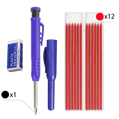 3Colors Refill 2.8mm Solid Carpenter Pencil Set Mechanical Pencil Cap Carpentry Marking Scriber Construction Woodworking Tools