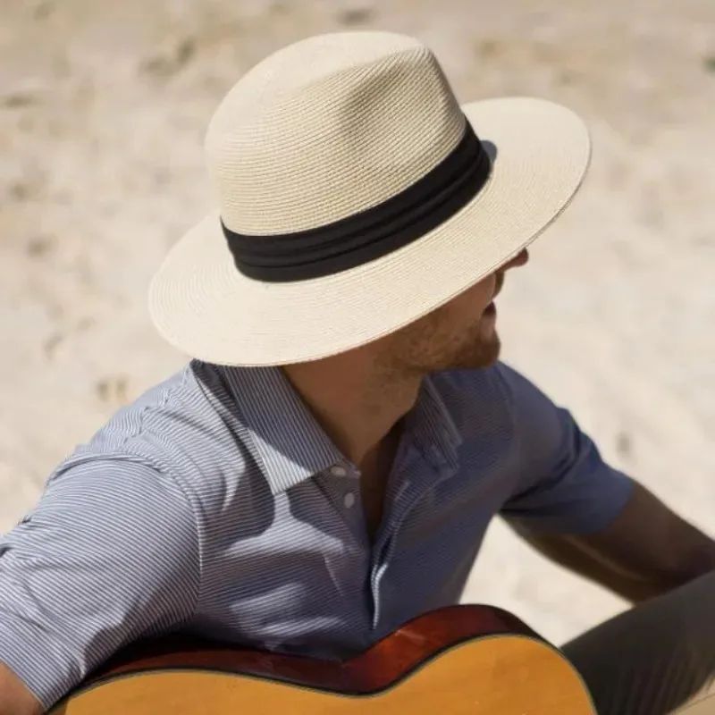 Chapéus de Sol Grandes Oversize para Homens Mulheres Praia Panamá Aba Larga Chapéu de Palha Senhora Chapéus de Sol de Verão Plus Size Chapéu Fedora 55-57cm 58-60cm