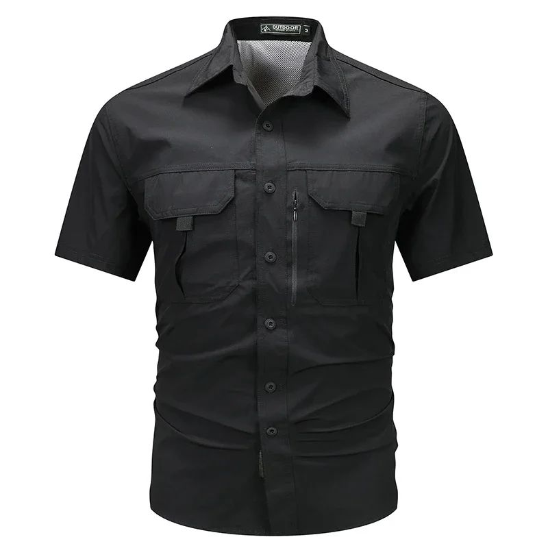 Summer Tactical Shirts Men Work Short Sleeve Shirt Outdoor Breathable Quick Dry Multi-pocket Cargo Camp Hike Short Sleeved Shirt