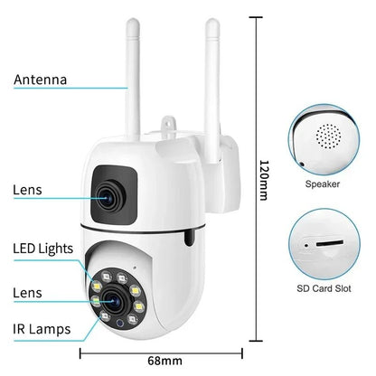 8MP WIFI Surveillance Camera Dual Lens Dual Screen IP Cameras Wireless Auto Tracking Color Night Vision 8X Digital Zoom CCTV Cam