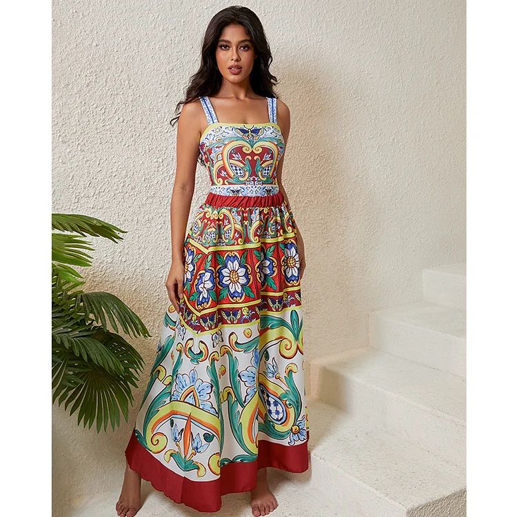 2024 Vintage Pattern Printed One Piece Swimsuit Swimwear Bikini Set Women Beachwear Clearance Wholesale