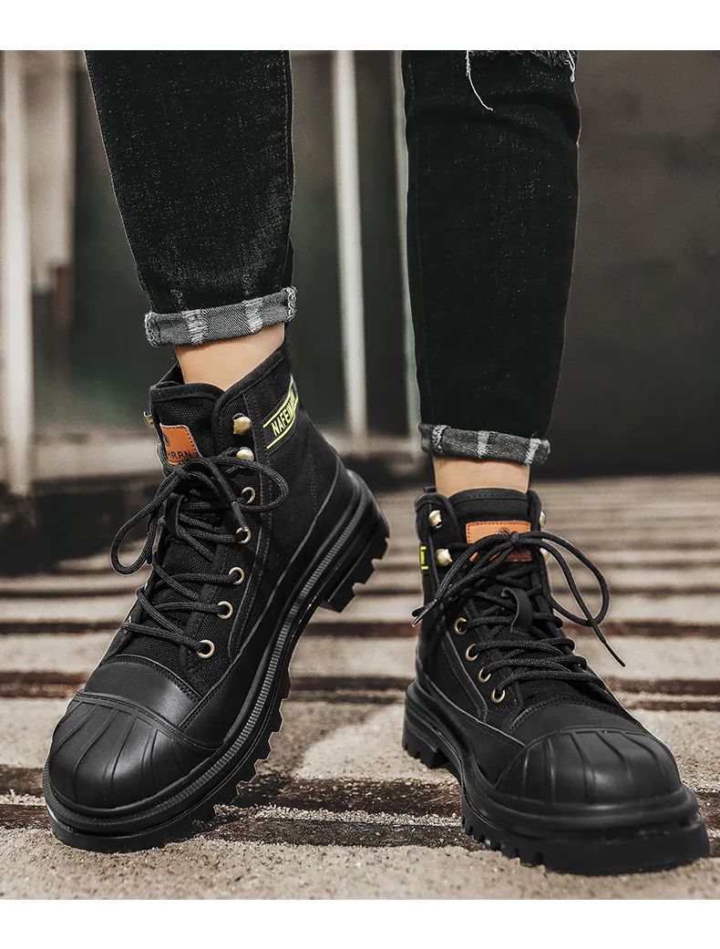 Men's Shoes  Autumn and Winter Breathable High-top Boots Heightened Thick-soled All Match Canvas Casual Shoes Mens Boots