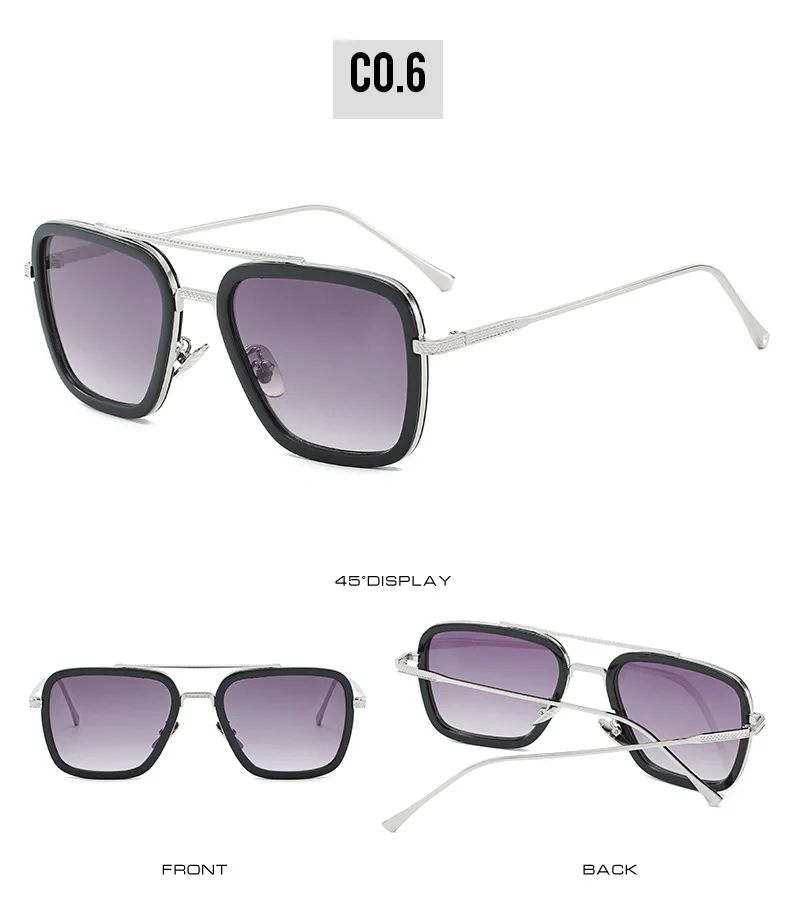 Sun Glasses Fashion Square frame Tony Stark Style Women Sunglasses Men Square Brand Design Sun Glasses Oculos Retro Male Iron