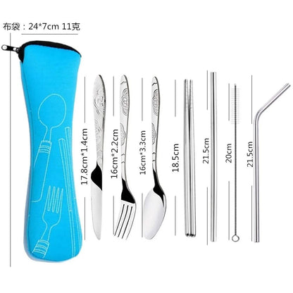 7/3 Peças Conjunto de Talheres de Aço Inoxidável para Acampamento ao Ar Livre Faca de Bife Garfo Colher para Comida Ocidental Bolsa de Pano Criativa Portátil